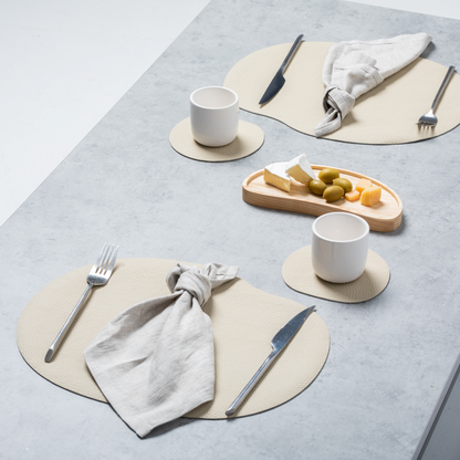 Natural leather placemat and coaster